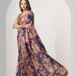 Purple Organza Digital Silk Sequin Saree