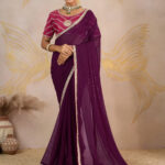 Byzantine Violet Georgette Silk Party Saree with Zari & Sequin Border