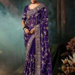 Deep Purple Premium Crepe Silk Saree With Blouse Piece