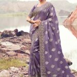 Mauve Violet Premium Tissue Silk Saree With Blouse Piece