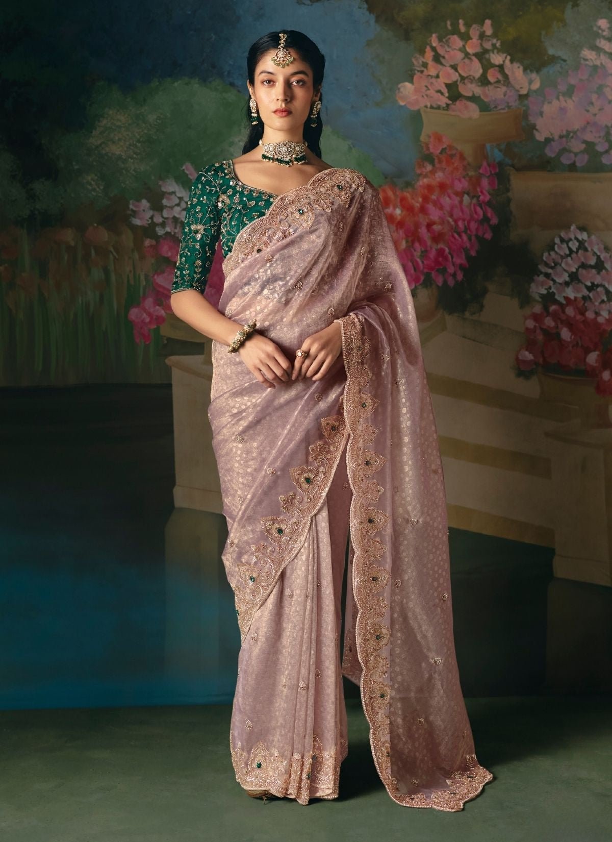 Lavender Purple Wedding & Party Fancy Saree With Premium Blouse Piece