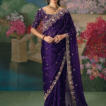 Eggplant Purple Wedding & Party Fancy Saree With Premium Blouse Piece