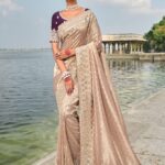 Metallic Beige Wedding Designer Saree