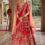Apple Red Exclusive Bridal Lehenga Set With Khatli Embroidery