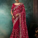 Cherry Red Premium Crepe Silk Saree With Blouse Piece