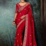 Crimson Red Premium Fancy Silk Saree With Tassels