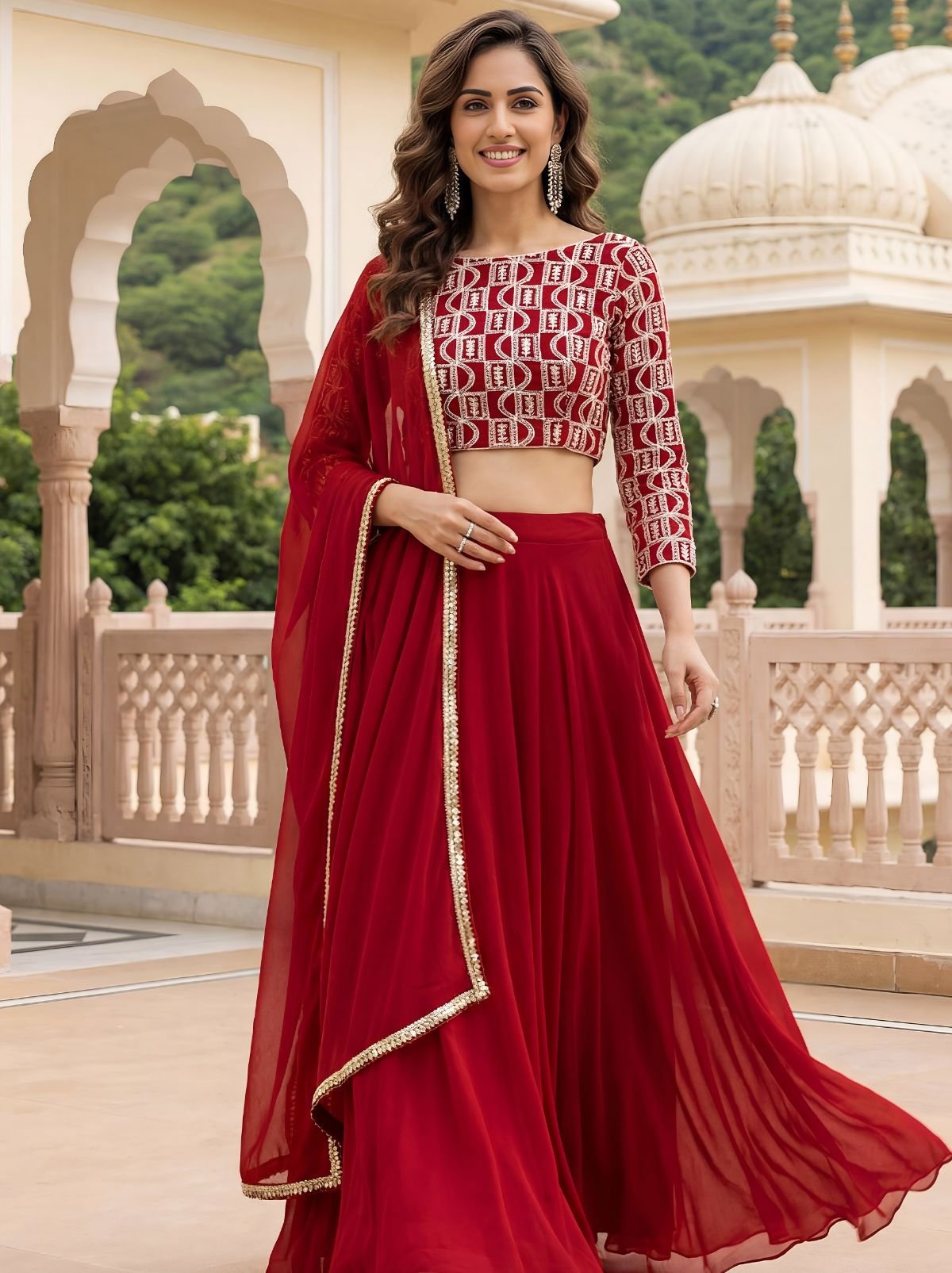 Maroon Red Premium Party Lehenga Set With Sequin Work