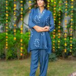 Royal Blue Handwork And Bandhej Work Co-Ord Set