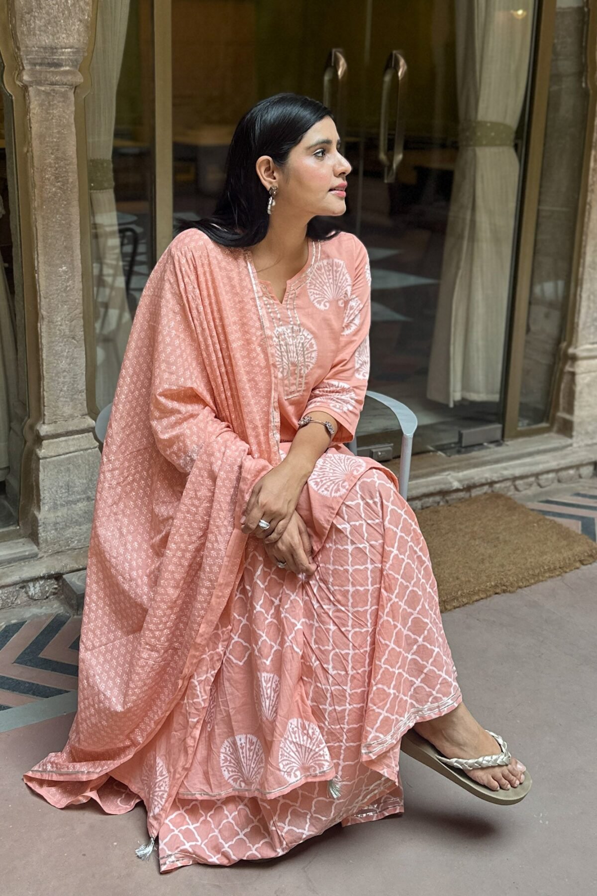 Pink Handblock Sharara Set