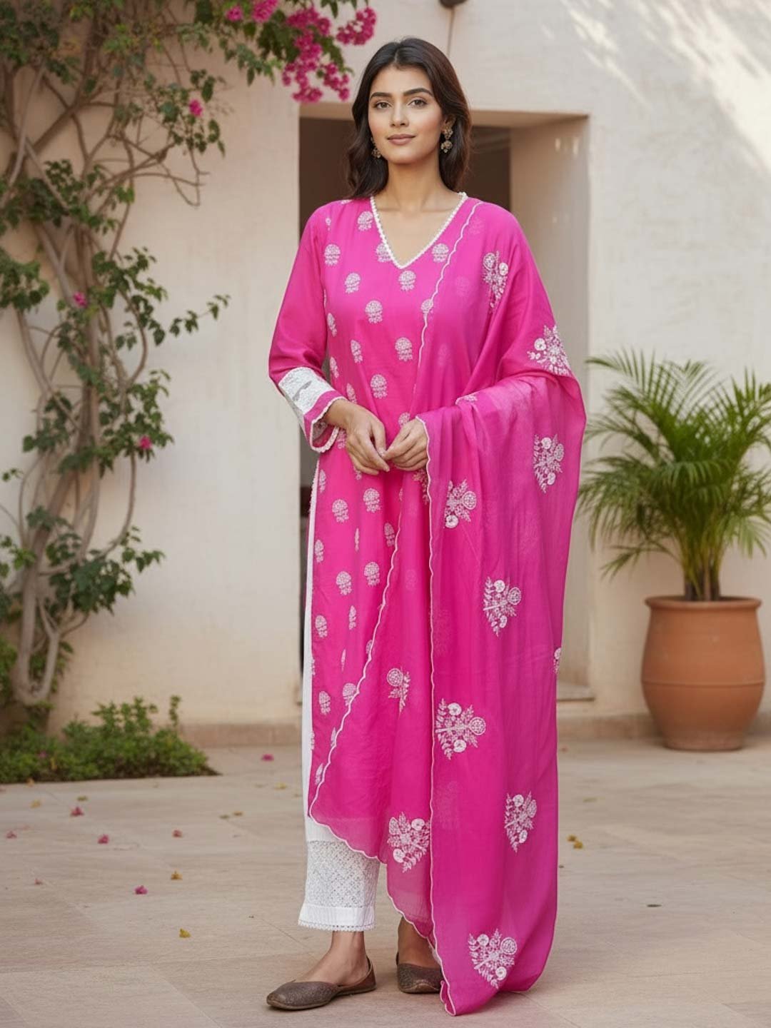 Rani & White Suit Set With Embroidery