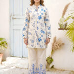 Cream & Teal Blue Cotton Slub Co-Ord Set
