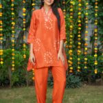 Mandarin Orange Handwork Co-Ord Set