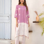 Soft Pink Shantung Silk Co-Ord Set With Bandhej & Tie Dye