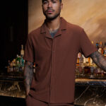 Rustique Oversized Luxe Rib Revere Shirt in Rust