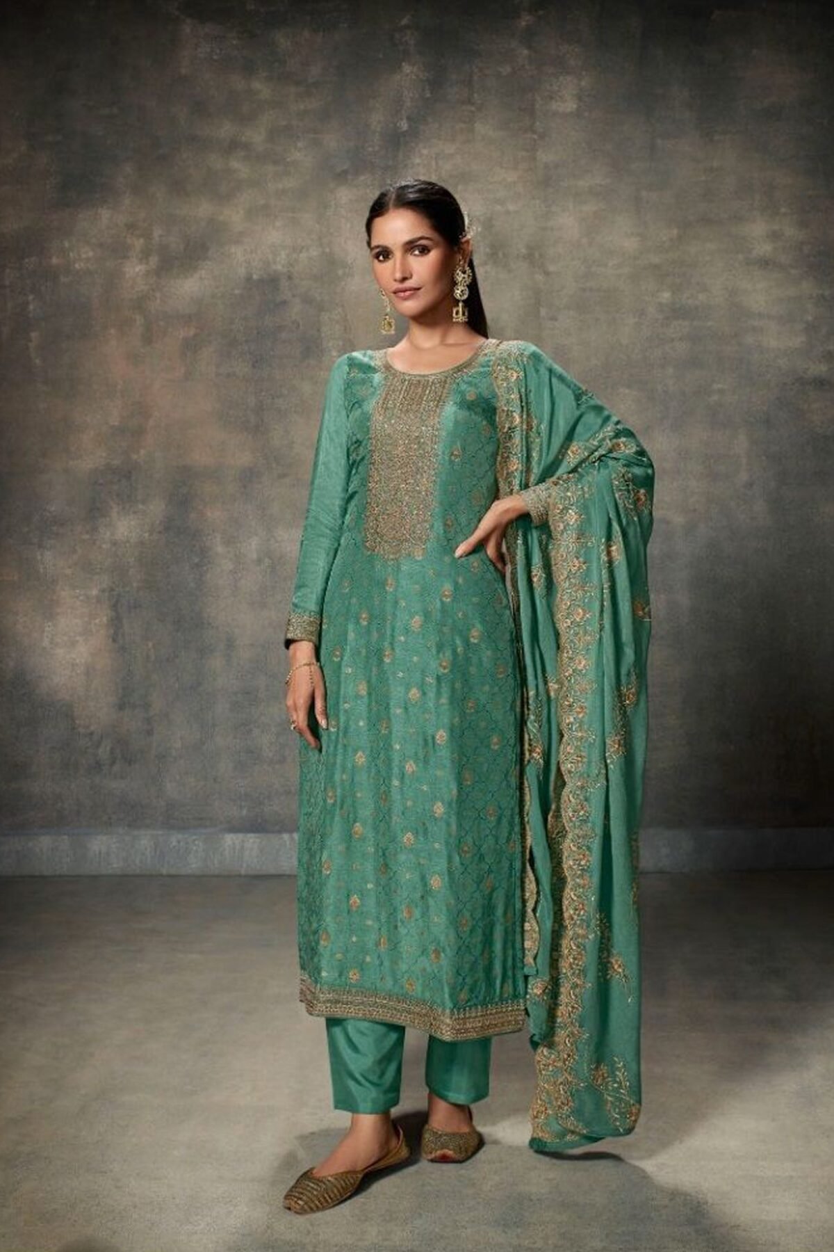 Elegant Teal Salwar Kameez Online USA Edit