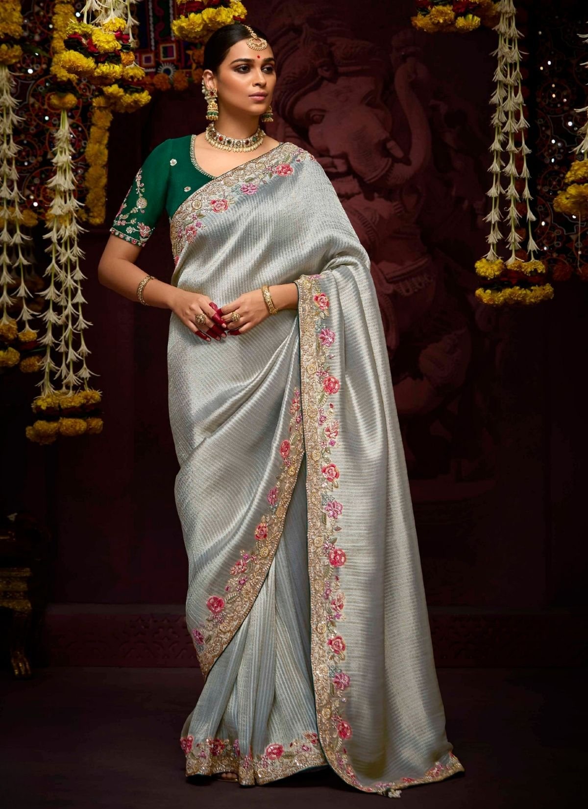 Silver Luxury Banarasi Kanjivaram Saree with Embroidery