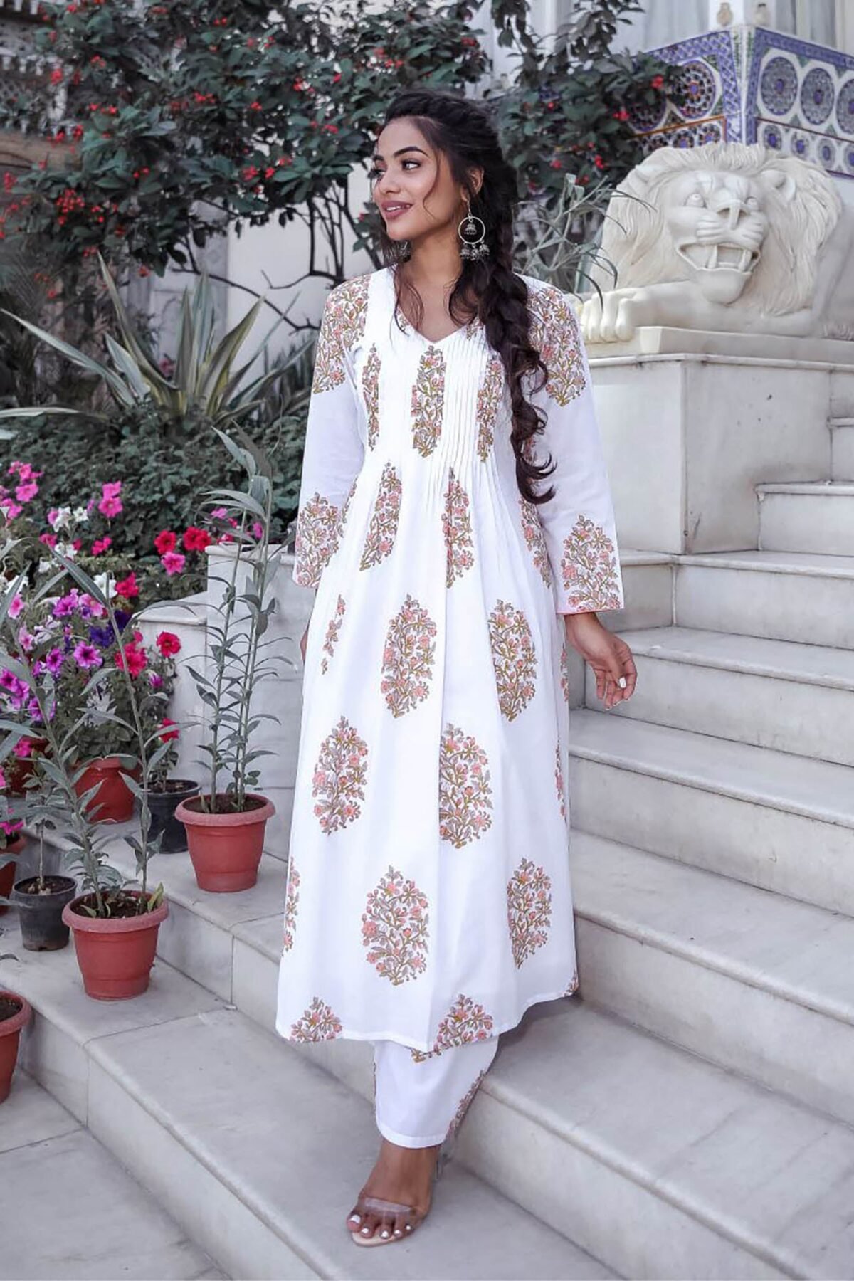 White Printed Kurta Set