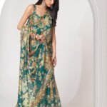 Teal Green Organza Digital Silk Sequin Saree