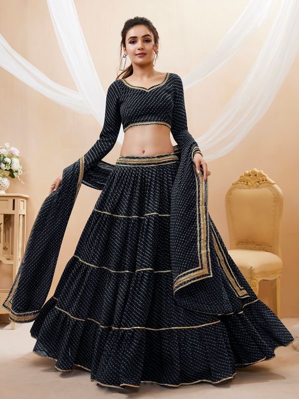Black Lehenga Choli For Women Or Girls Georgette Leheriya Printed Lehenga Choli