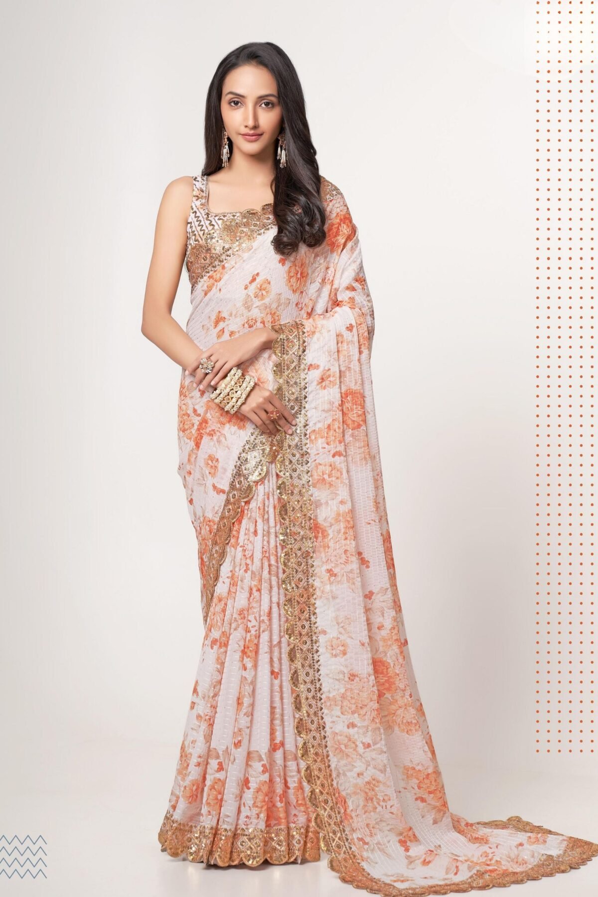 White Organza Digital Silk Sequin Saree