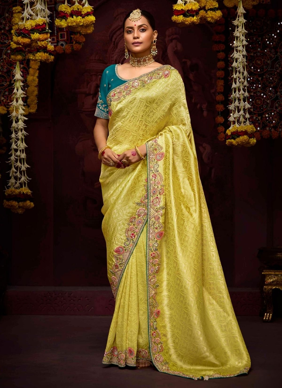 Lemon Yellow Designer Banarasi Kanjivaram Silk Saree for Wedding