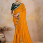Cyber Yellow Georgette Silk Party Saree with Zari & Sequin Border