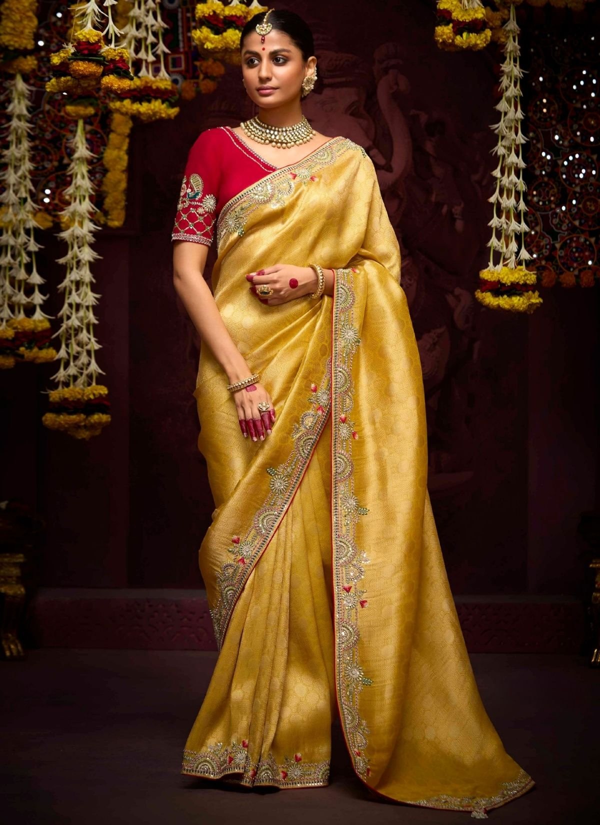 Cyber Yellow Luxury Banarasi Kanjivaram Saree with Embroidery