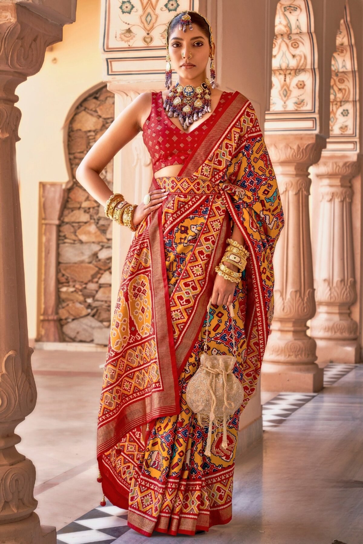 Saffron Yellow Patola Festive Saree