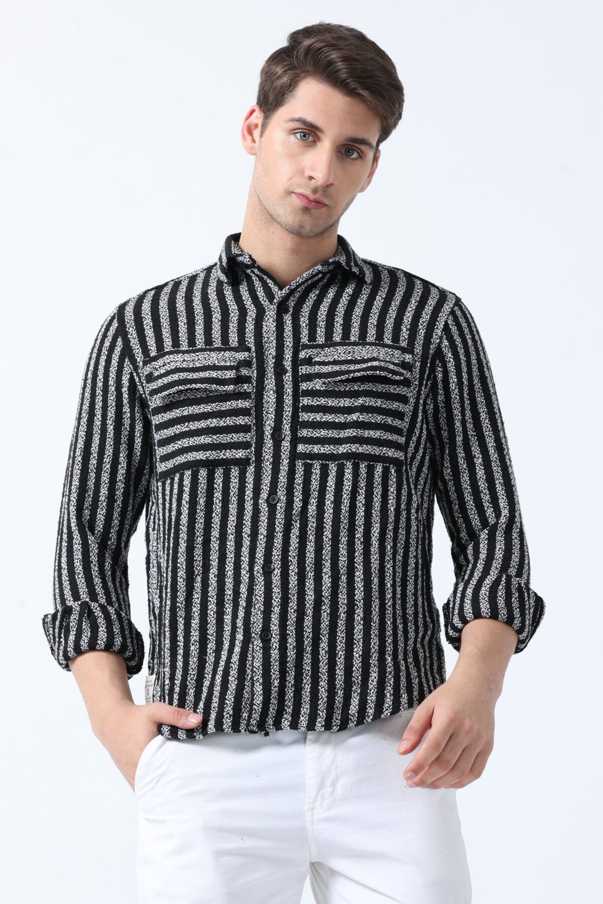 Black Double Pocket Full Sleeve Stylish Shirt for Men