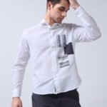 Retro Style Men Shirt with Patched Details | White