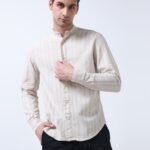 Cream Classic Mandarin Collar Shirt for Men