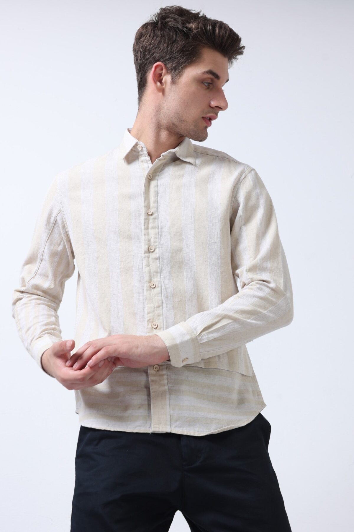 Cream Monochrome Drape Collar Shirt
