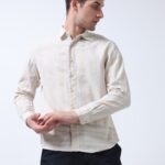 Cream Monochrome Drape Collar Shirt