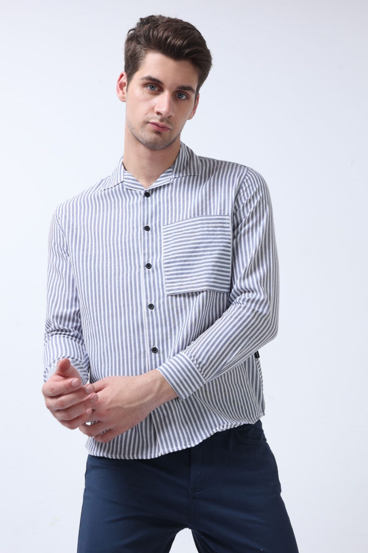 Monochrome Collar Drape Shirt for Men | Black