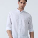 Full Sleeve Men Shirt with Pinstriped Mandarin Collar