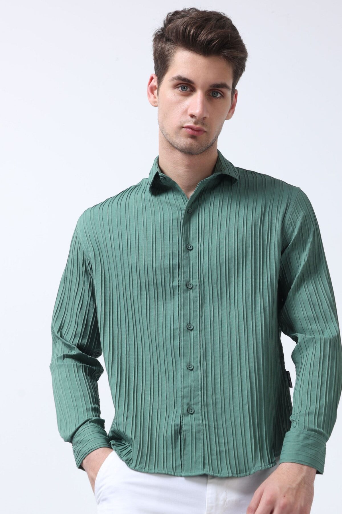 Green LuxeRhythm Shirt with a Sophisticated Look for Men
