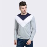 Chevron Pattern Cut-Sew Cotton T-Shirt for Men