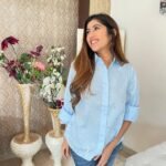 Powder Blue Cotton High Low Shirt