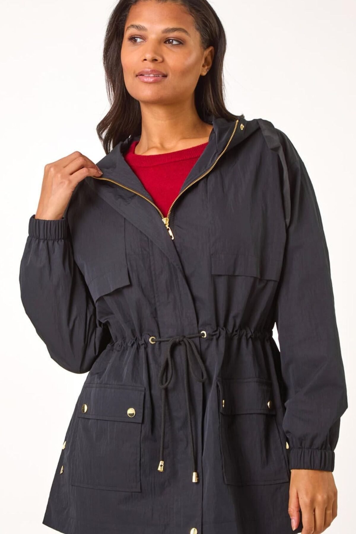 Women's Black Shower Resistant Rain Jacket Everyday Weather Protection