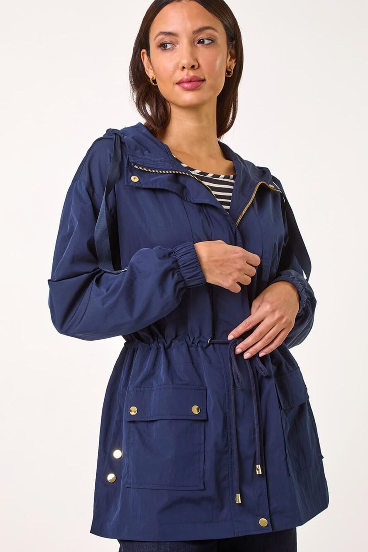 Women's Blue Shower Resistant Rain Jacket Lightweight Outdoor Wear
