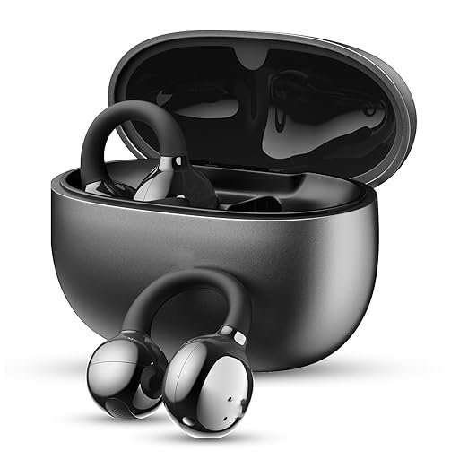 Black Air Clips Wireless Open Ear Earbuds with Chrome Finish