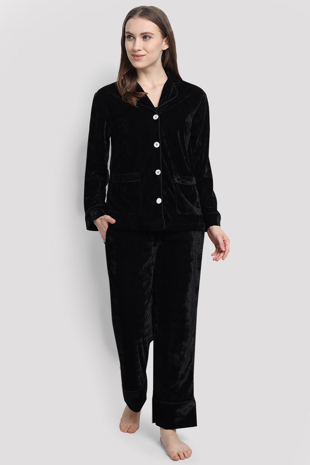 Black Velvet Lapel Collar Co-ord Set