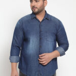 Plus Size Men Blue Comfort Regular Fit Solid Casual Shirt