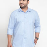 Plus Size Men Blue Regular Fit Solid Cotton Casual Shirt