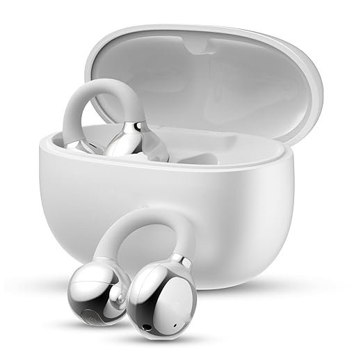 White Air Clips Wireless Open Ear Earbuds with Chrome Finish
