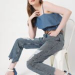Blue Mid Rise Ripped Mom Jeans