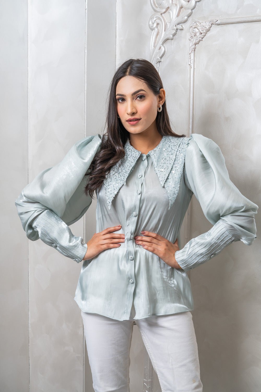 Mint Green Pintuck Shirt