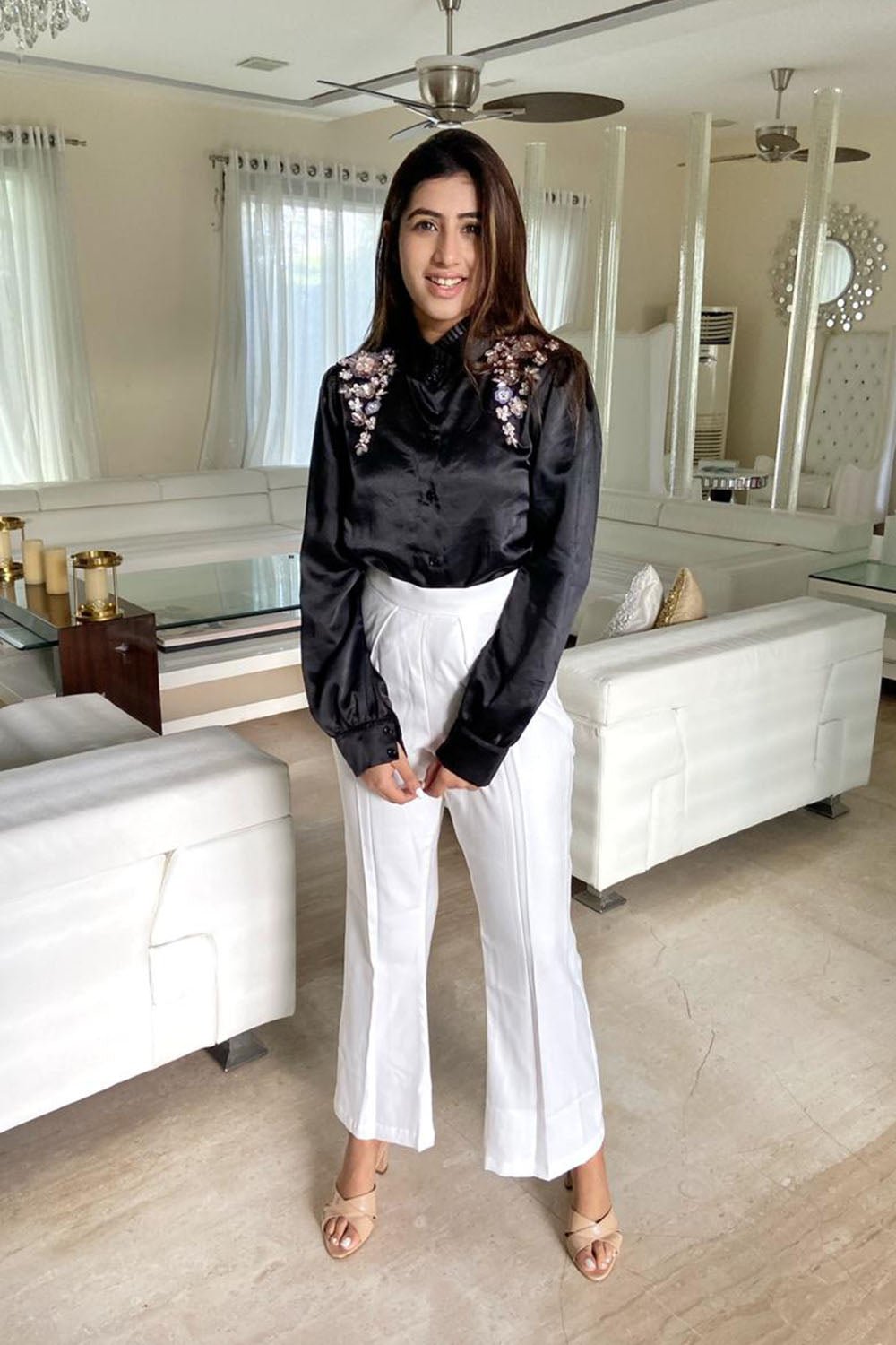 Black Satin Embellished Shirt