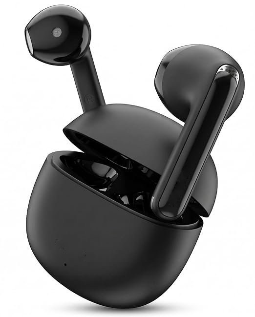Buds Mini Truly Black Wireless Earbuds (2026) | Half in-Ear Design | 40H Playtime | Quad Mic ENC for Clear Calls