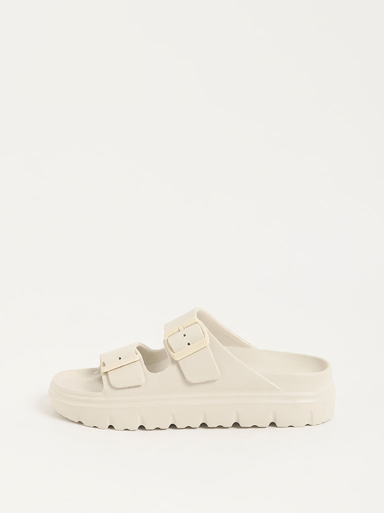 Fast Wear Off-White Buckle-Strap Chunky Flip-Flops